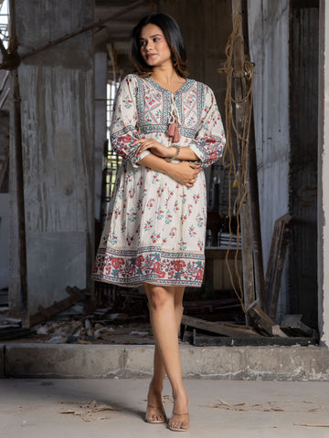 Floral Printed Cotton Blend Dress