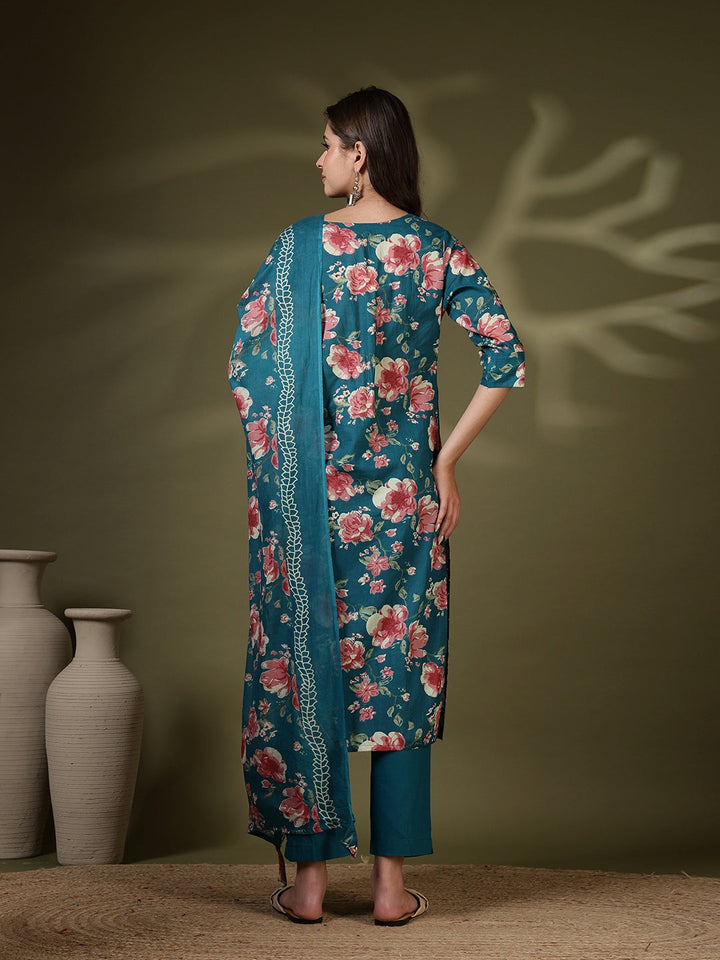 Printed Cotton Blend Kurta With Pant &amp; Dupatta
