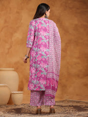 Printed Cotton Blend Kurta With Pants & Dupatta