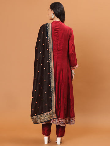 Zari Embroidery Handloom Kurta With Pants & Dupatta