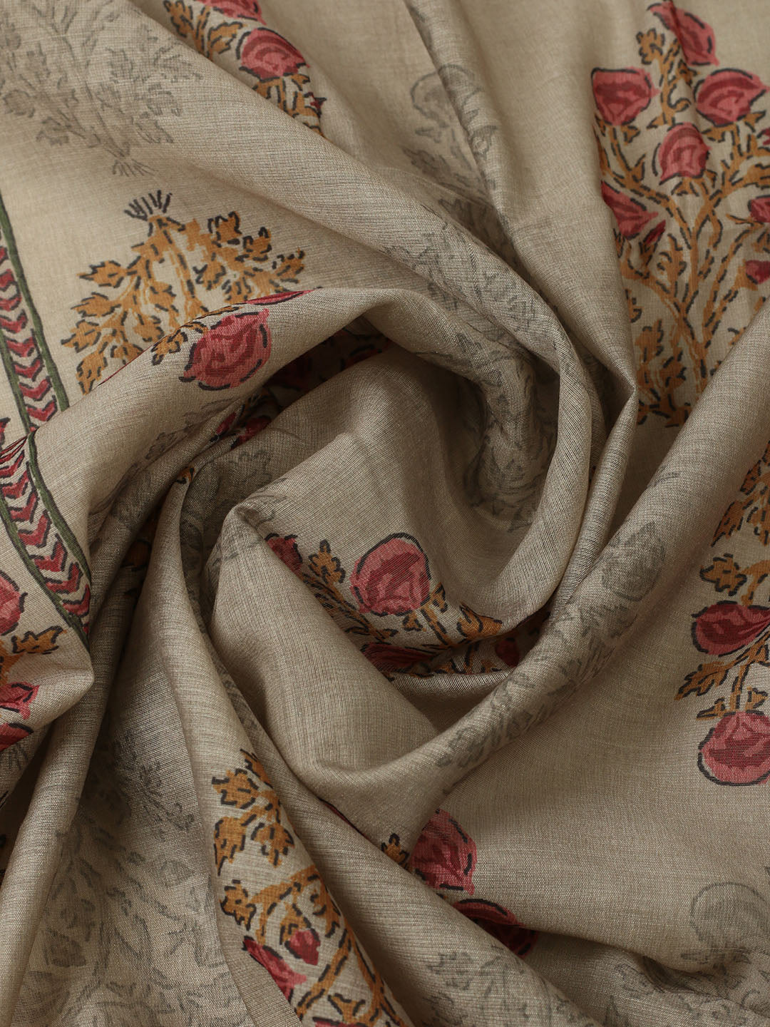 Printed Chanderi Unstitched Suit With Pant &amp; Dupatta