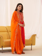 Neck Embroidered Art Silk Kurta With Pants & Dupatta