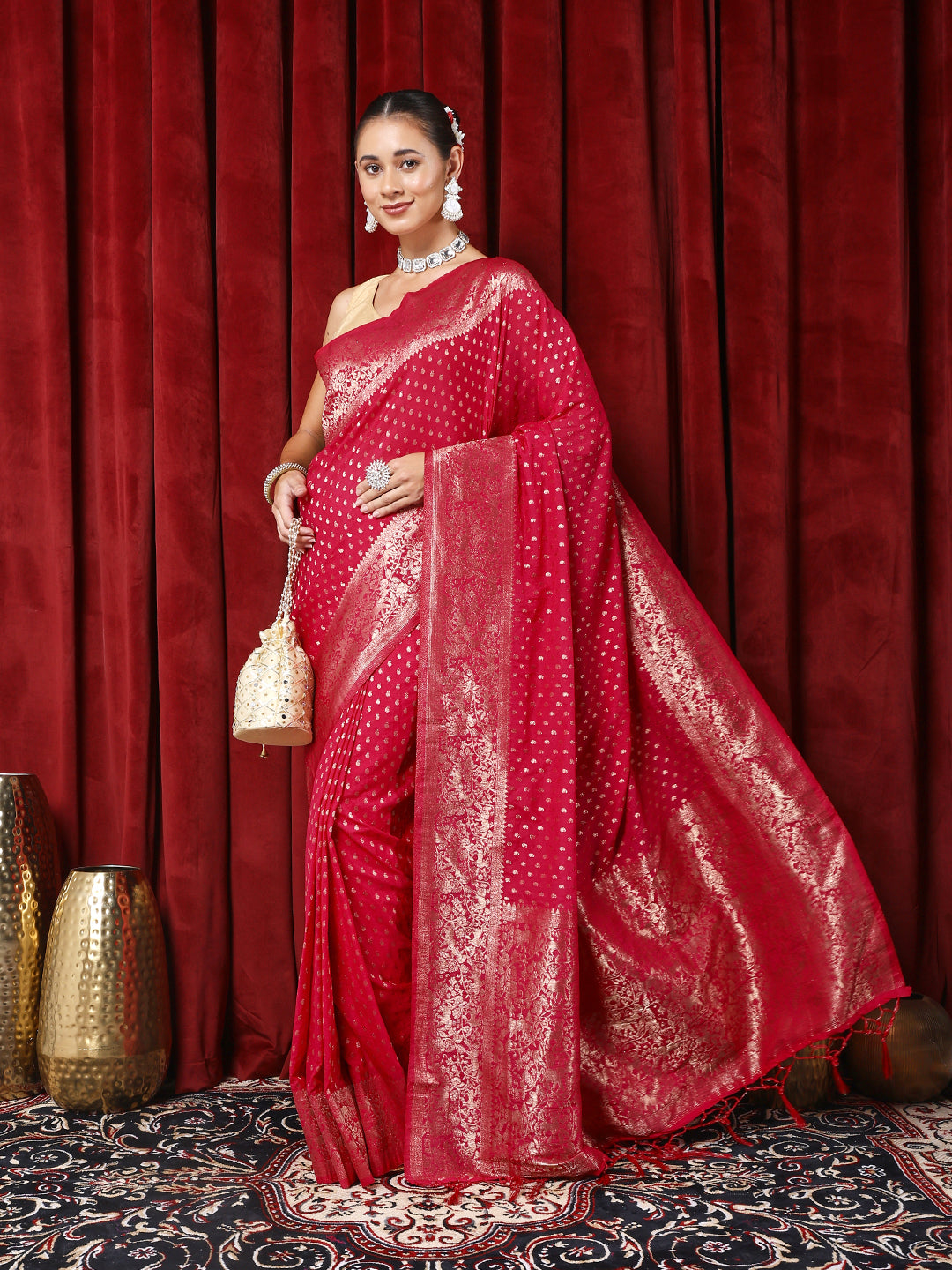 Zaari Jaal Crepe Saree