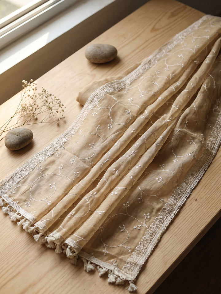 Thread Embroidered Cotton Blend Unstitched Suit With Dupatta