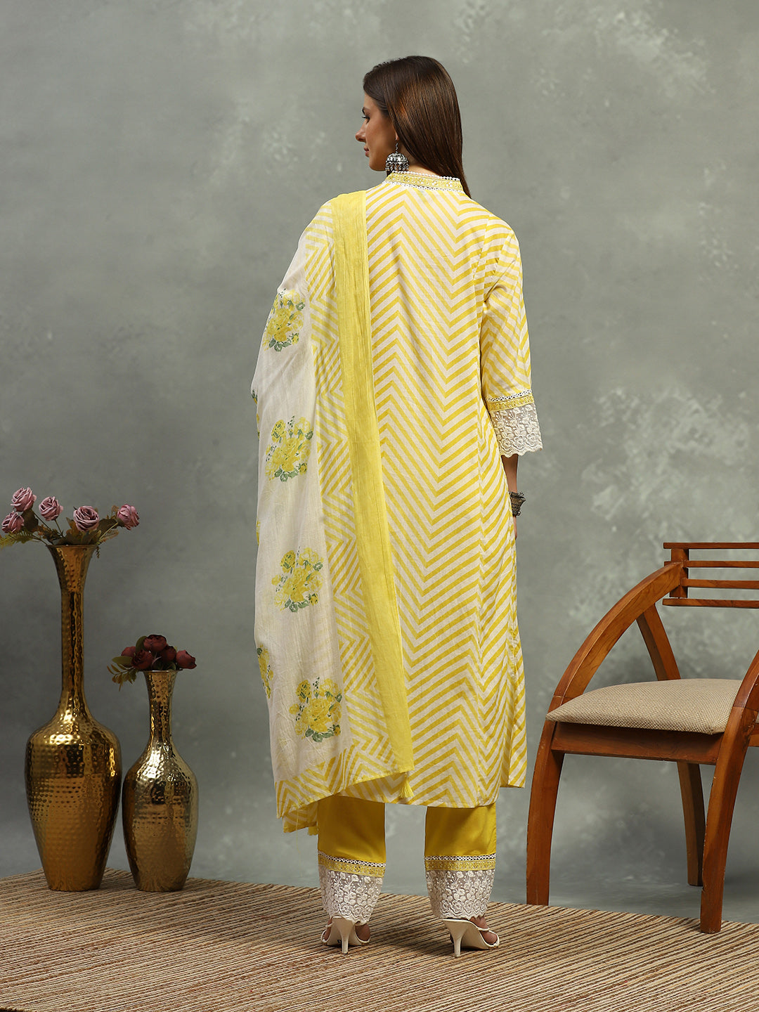 Printed Cotton Blend Kurta With Pants & Dupatta