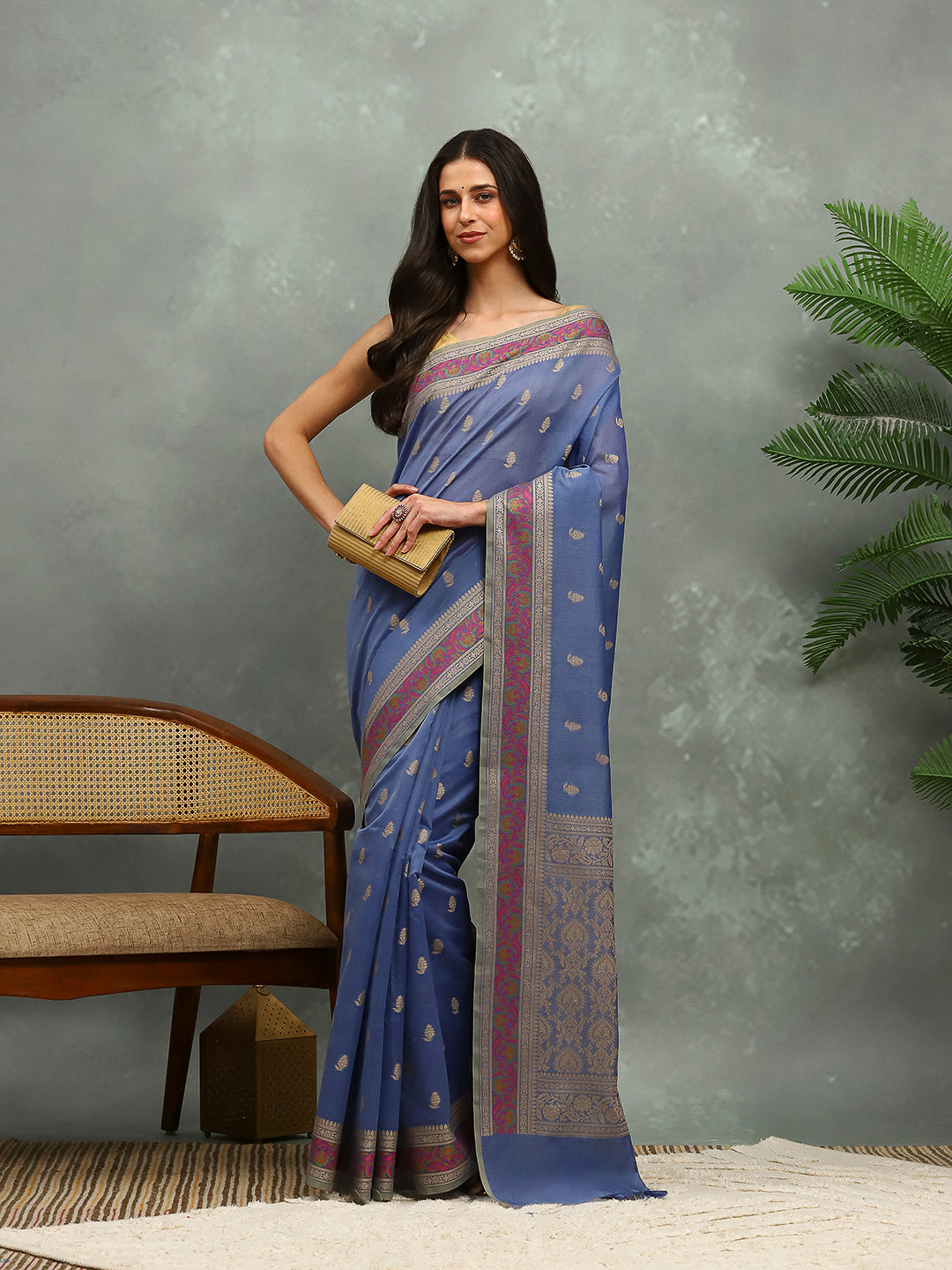 Resham Embroidered Cotton Blend Woven Saree
