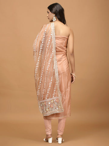 Neck Embroidered Organza Unstitched Suit Piece With Dupatta