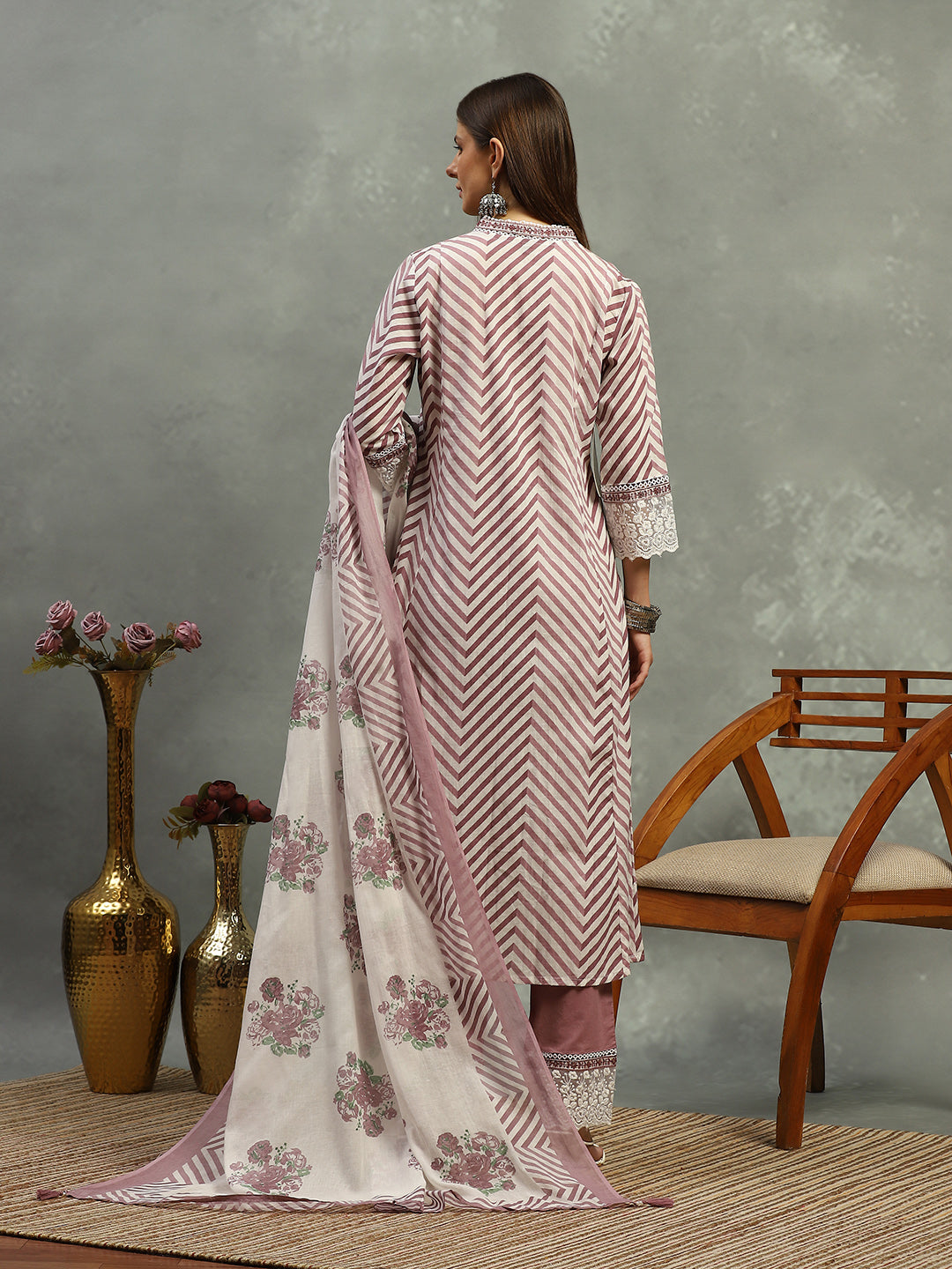 Printed Cotton Blend Kurta With Pants &amp; Dupatta