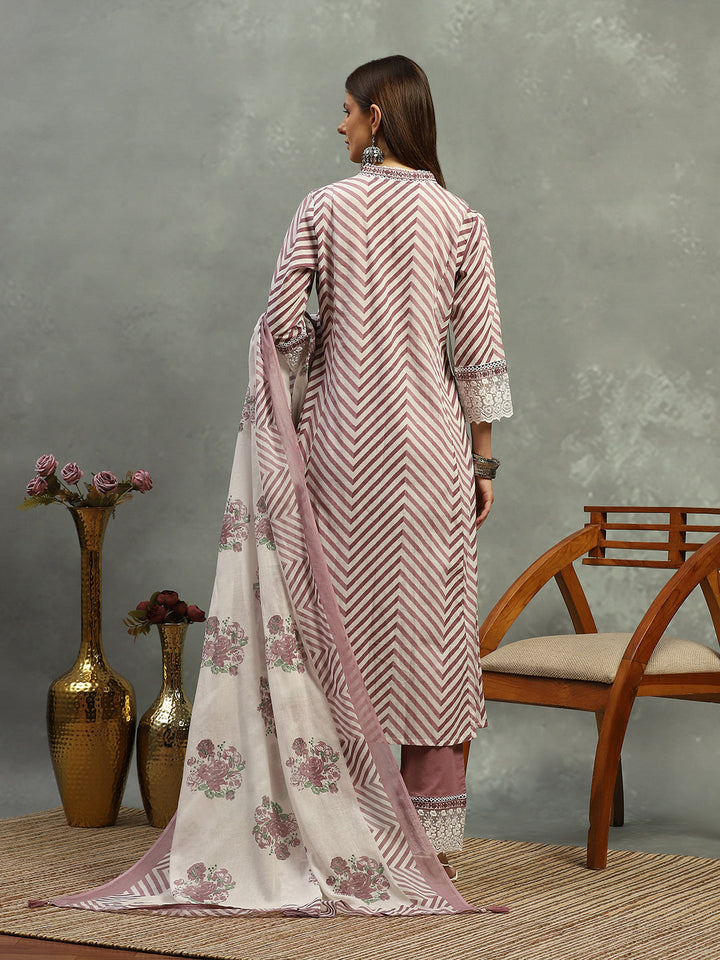 Printed Cotton Blend Kurta With Pants &amp; Dupatta