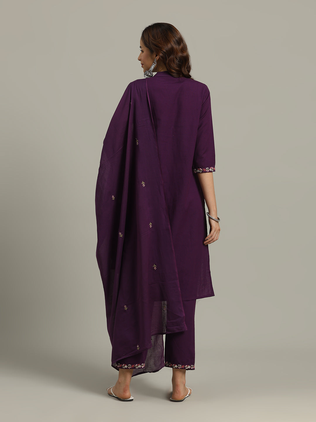 Resham Embroidered Cotton Kurta With Pants &amp; Dupatta