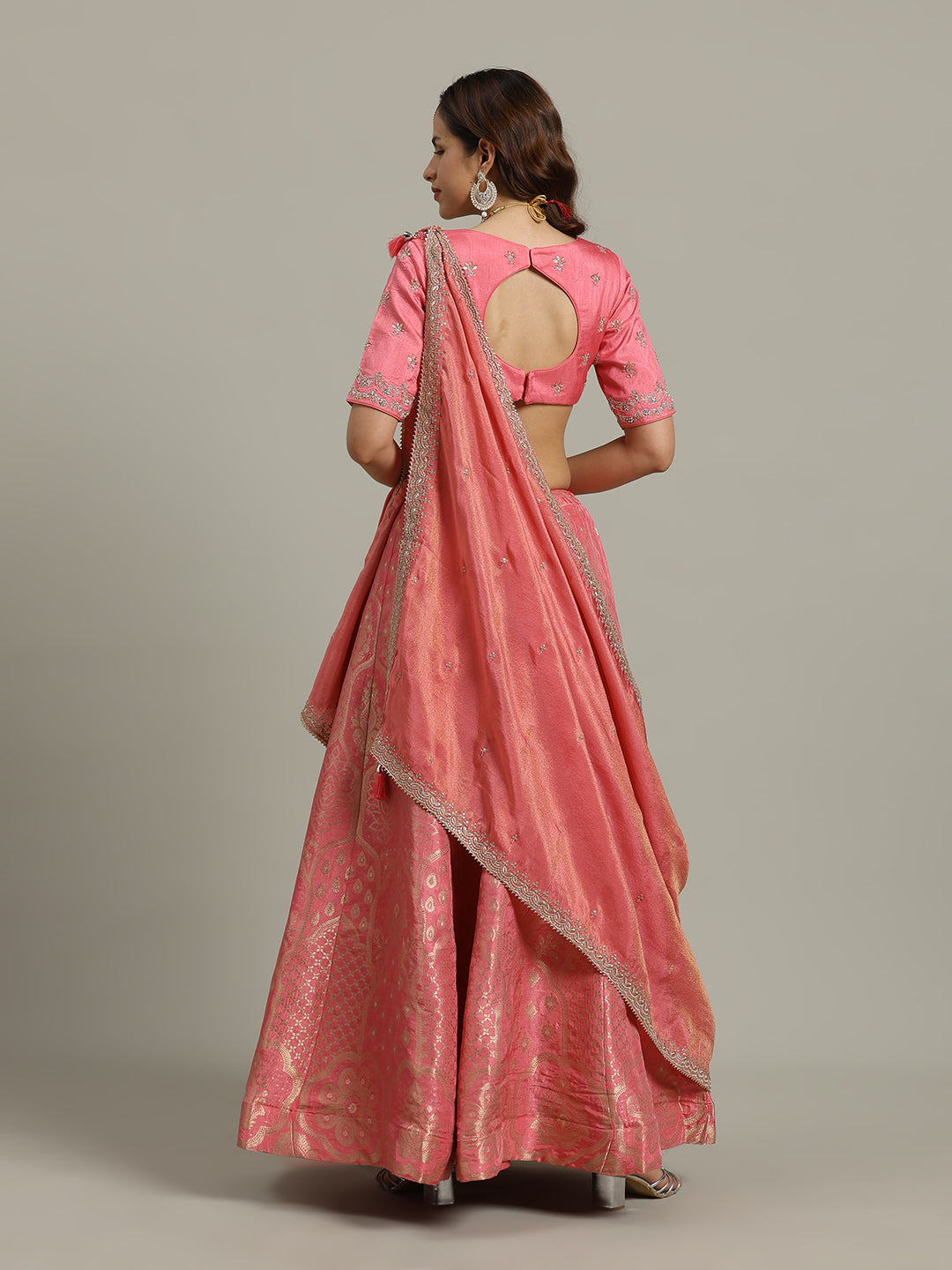 Embroidered Banarasi Choli With Lehenga &amp; Dupatta