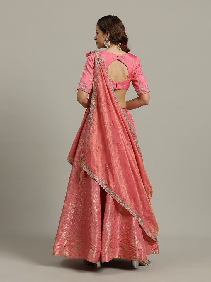 Embroidered Banarasi Choli With Lehenga &amp; Dupatta