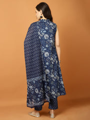 Floral Printed Cotton Kurta With Pants & Dupatta