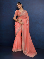 Stone Embroidery Chinon Saree