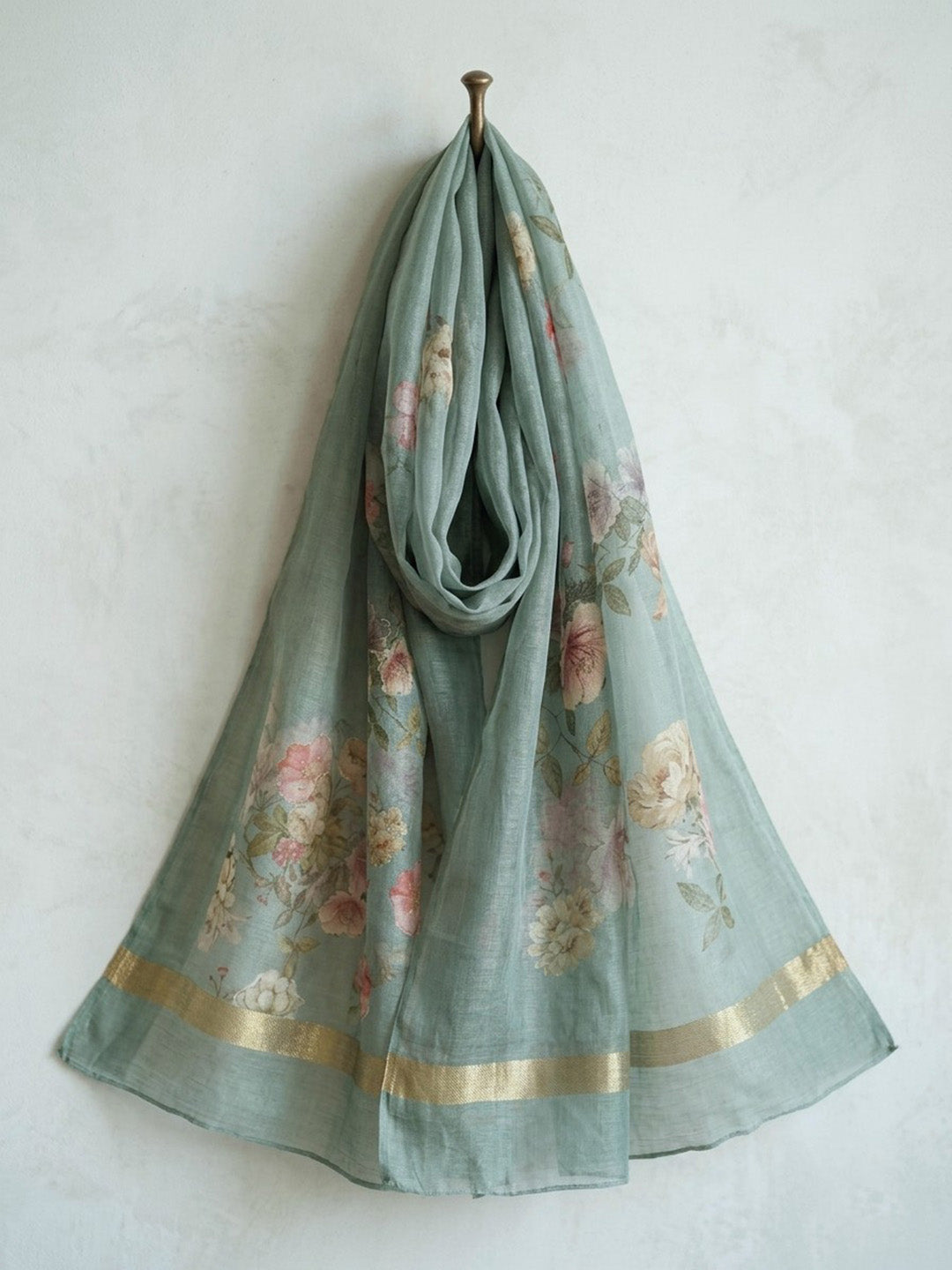 Embroidered Linen Blend Unstitched Suit With Pant &amp; Dupatta