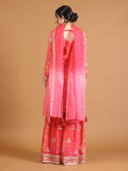 Embroidered Sequin Chinnon Silk Kurta With Palazzo And Dupatta