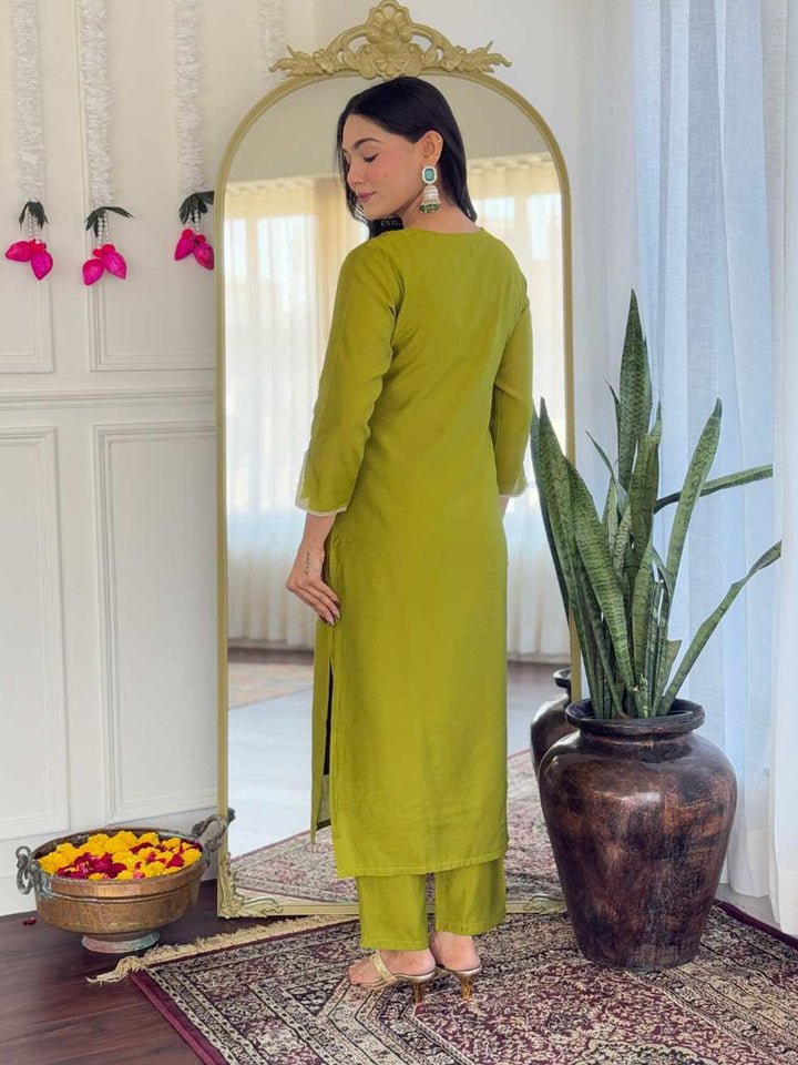 Printed Embroidery Cotton Blend Kurta With Pants &amp; Dupatta