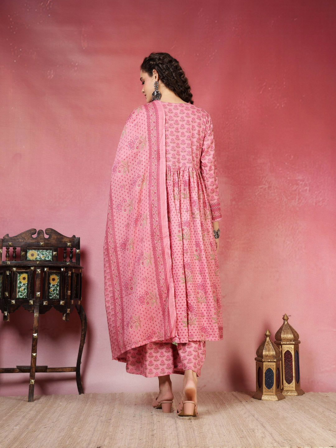 Printed Cotton Blend Kurta With Pants & Dupatta