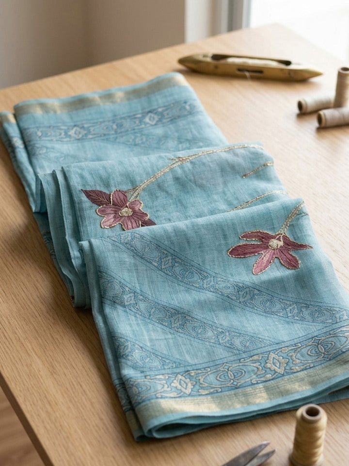Embroidered Cotton Blend Unstitched Suit With Pant &amp; Dupatta