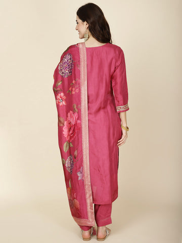 Zari Booti Woven Kurta With Pants & Dupatta