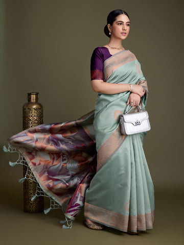 Zari Border Booti Art Silk Woven Saree