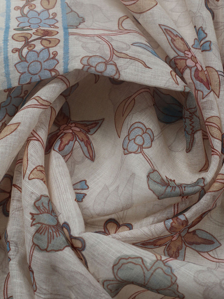 Printed Cotton Blend Unstitched Suit With Pant &amp; Dupatta