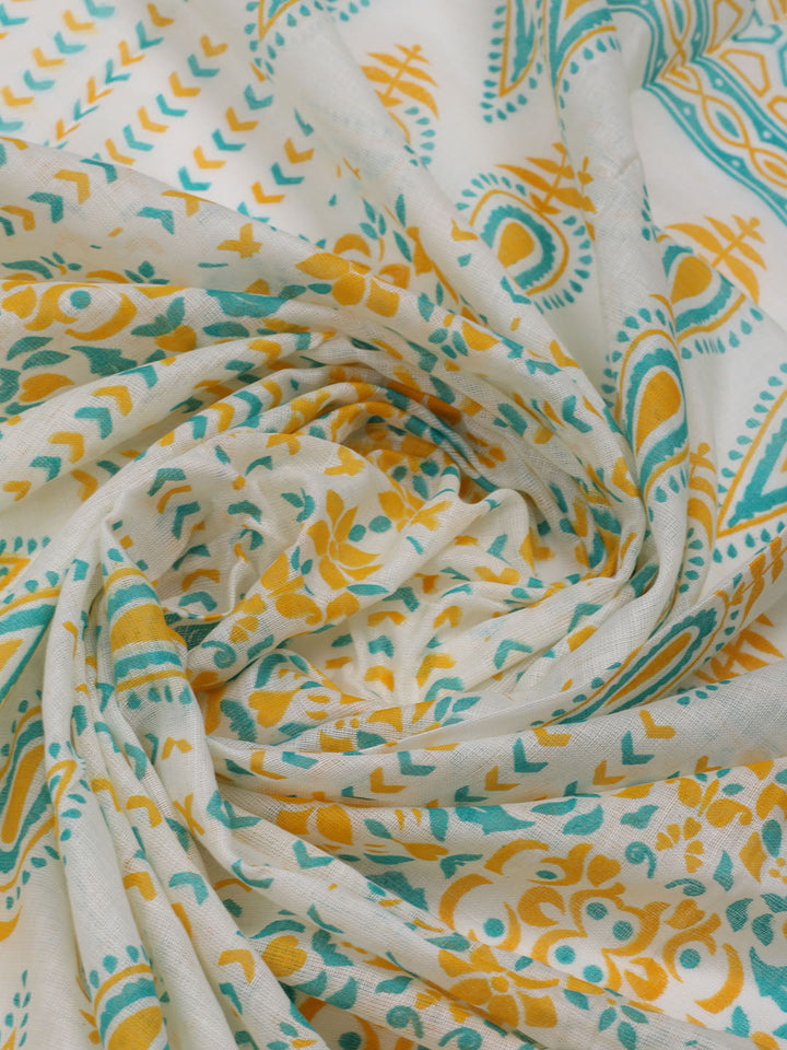 Printed Cotton Blend Unstitched Suit With Dupatta