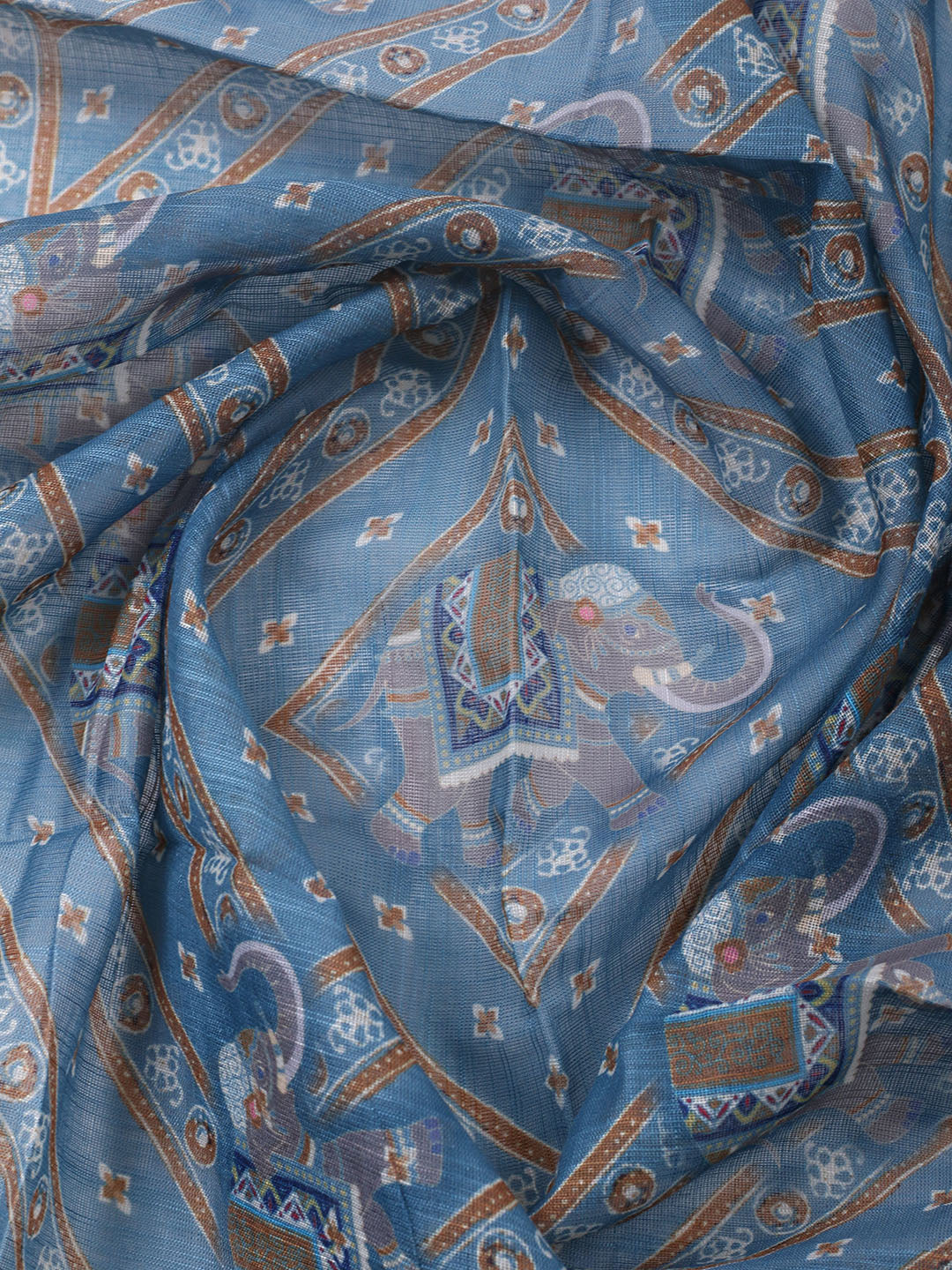 Printed Cotton Blend Unstitched Suit With Pant &amp; Dupatta
