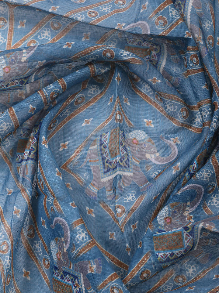 Printed Cotton Blend Unstitched Suit With Pant &amp; Dupatta