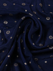 Embroidered Art Silk Blue Unstitched Suit With Pant & Dupatta
