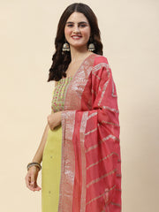 Neck Embroidery Organza Unstitched Suit Piece With Dupatta