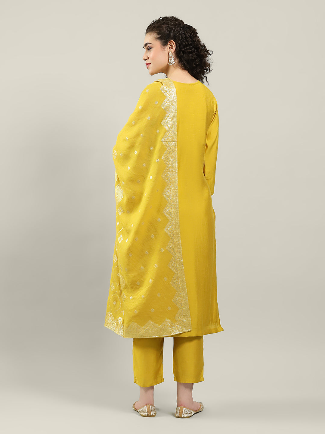 Printed Cotton Blend Kurta With Pants & Dupatta