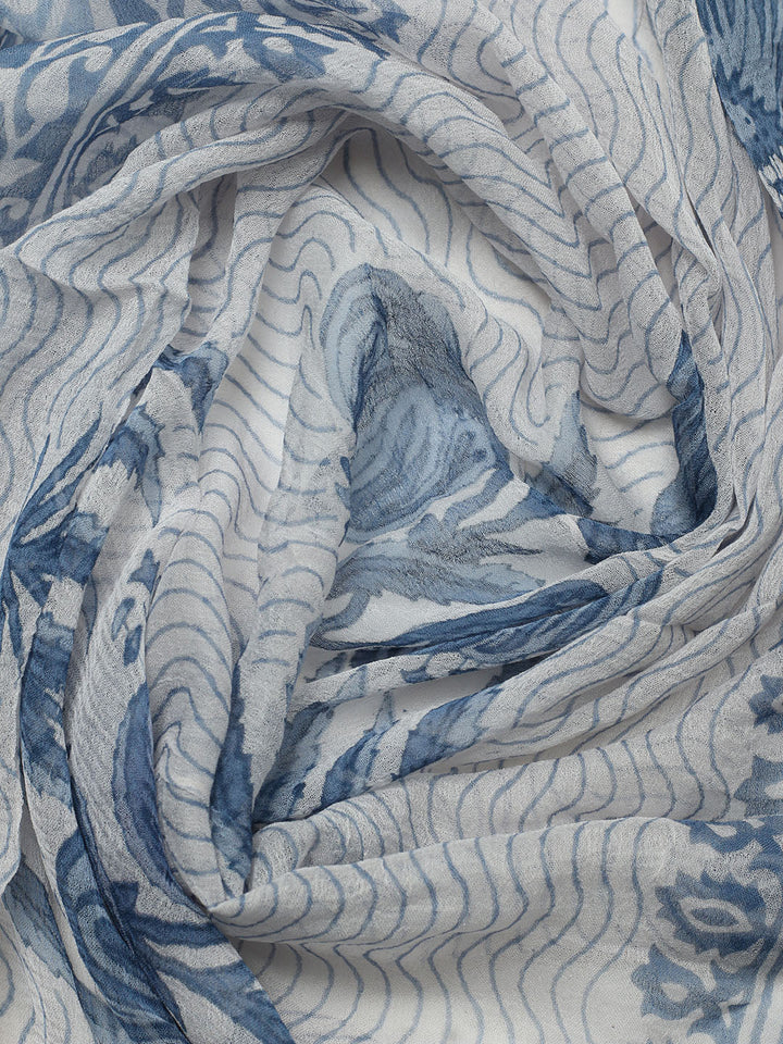 Printed Cotton Blend Unstitched Suit With Pant &amp; Dupatta
