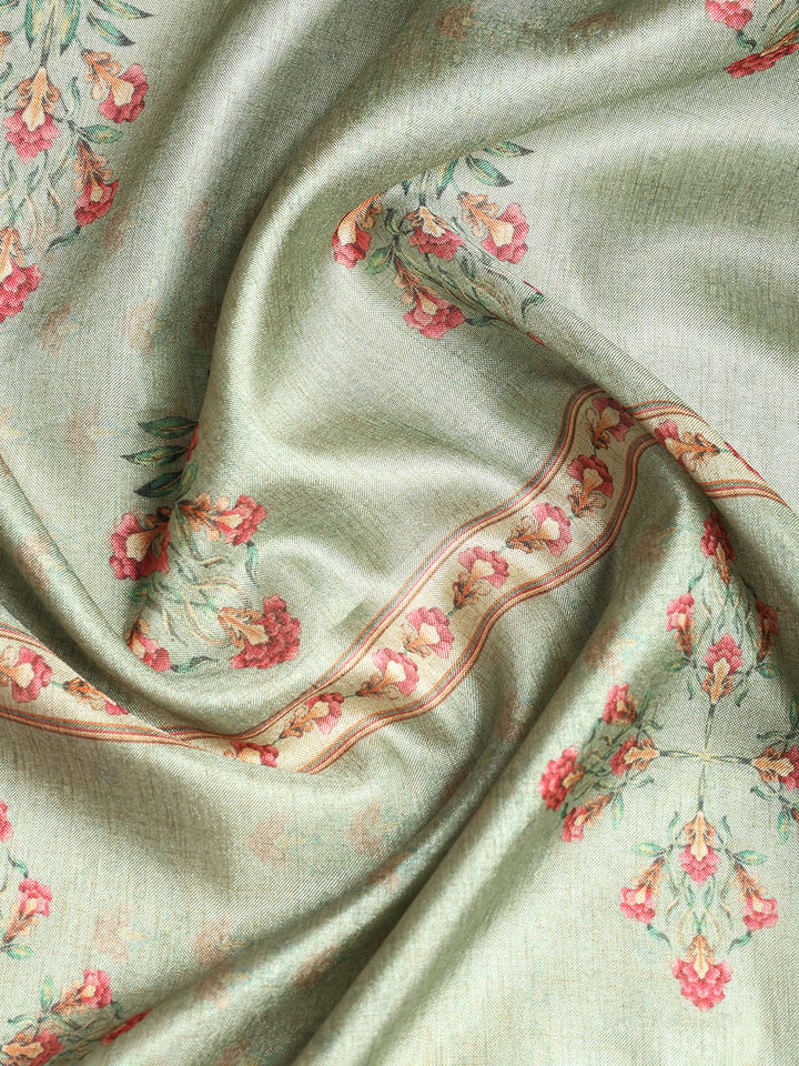 Embroidered Art Silk Unstitched Suit With Dupatta