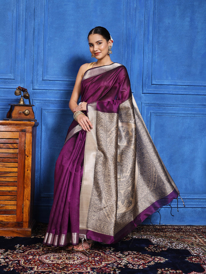 Zaari Jaal Tussar Saree