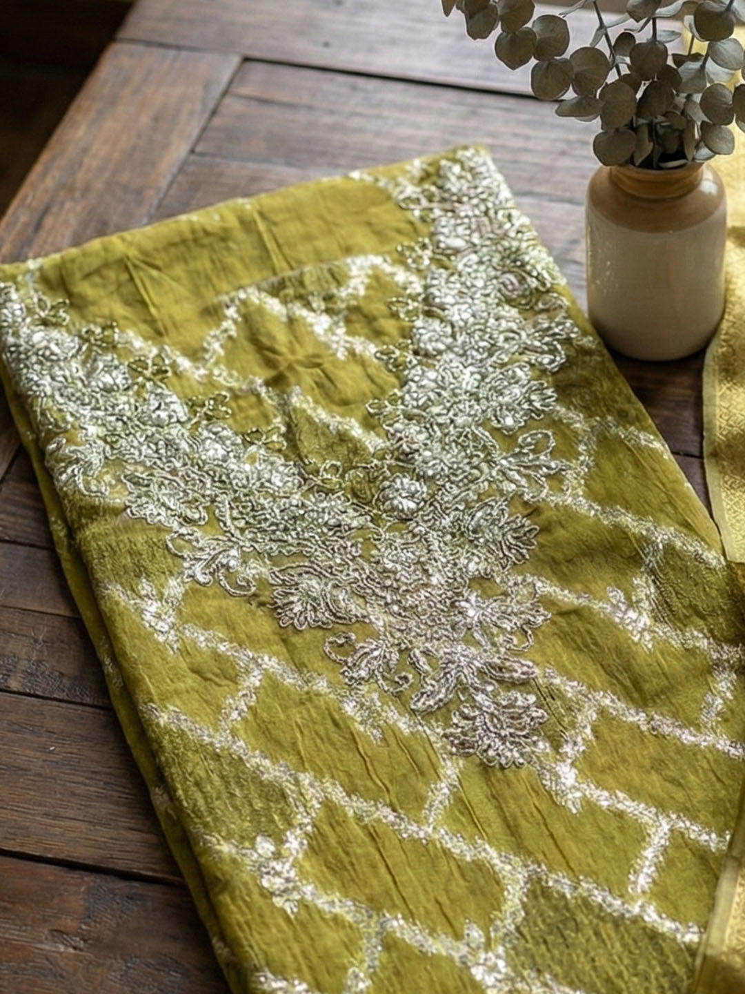 Embroidered Cotton Blend Unstitched Suit With Pant &amp; Dupatta