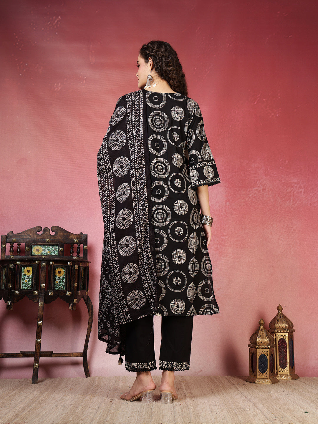 Printed Cotton Blend Kurta With Pants & Dupatta