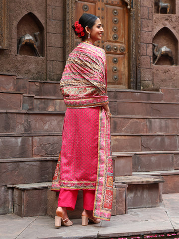 Printed & Embroidered Handloom Unstitched Suit With Dupatta