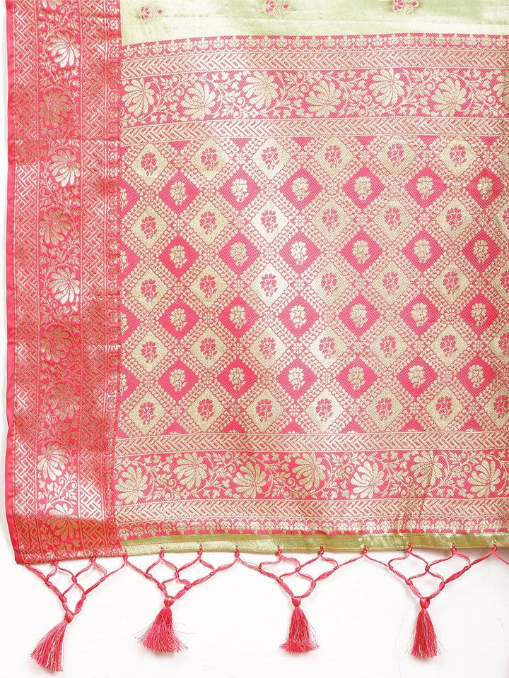 Plain Zari Border Banarasi Woven Saree