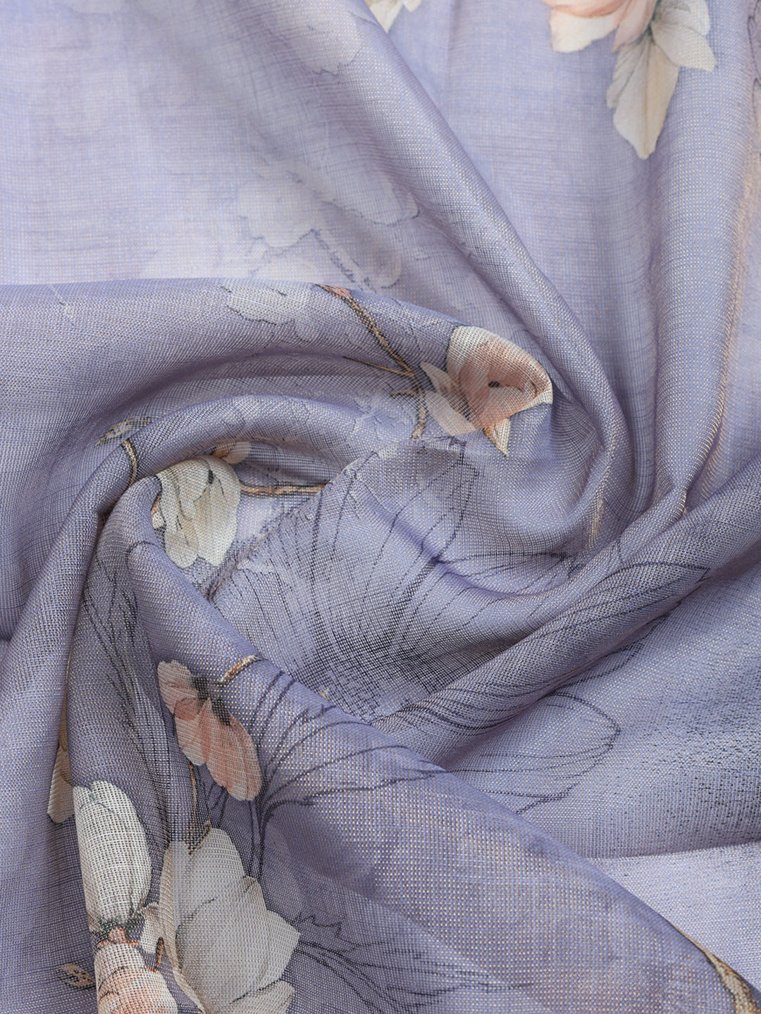 Printed Linen Blend Unstitched Suit With Pant &amp; Dupatta