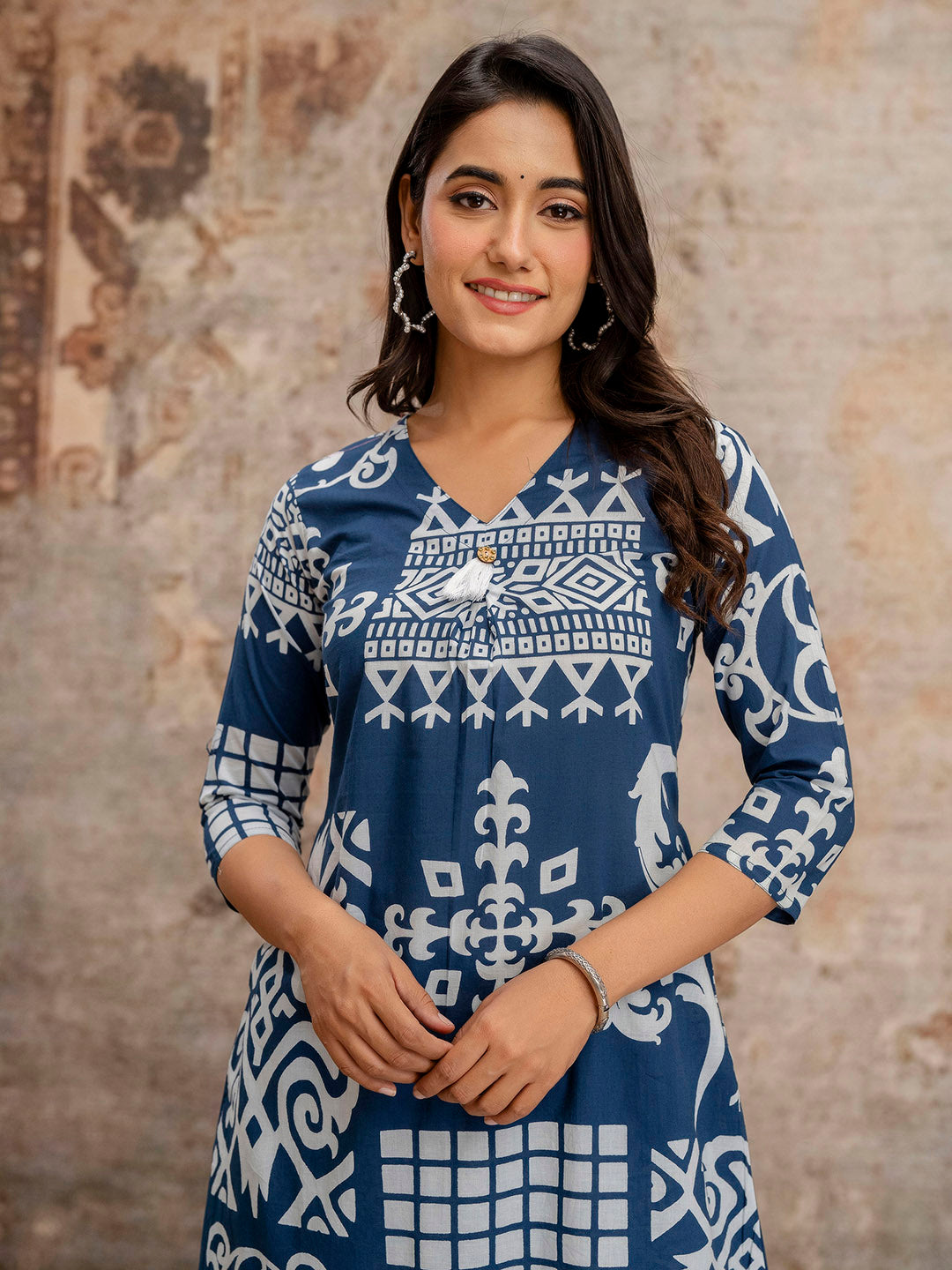 Printed Cotton Blend Kurta With Pants