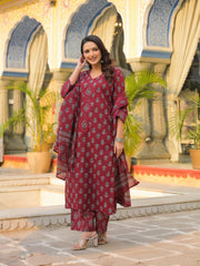 Printed Cotton Kurta With Pant & Dupatta