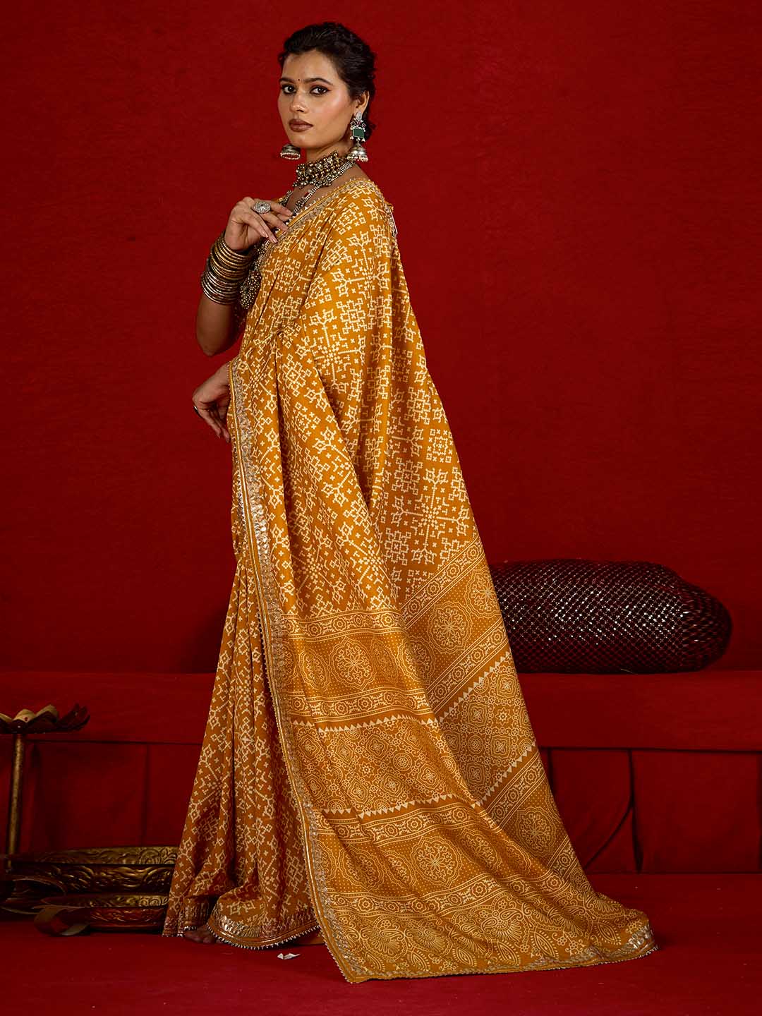 Printed &amp; Gota Work Art Silk Saree