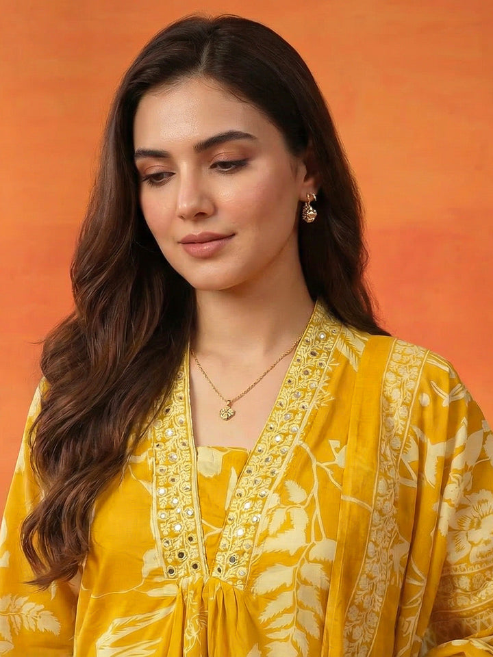 Printed Cotton Blend Kurta With Pant &amp; Dupatta