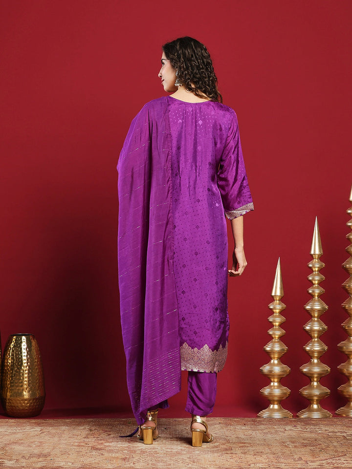 Embroidered Cotton Kurta With Pant &amp; Dupatta