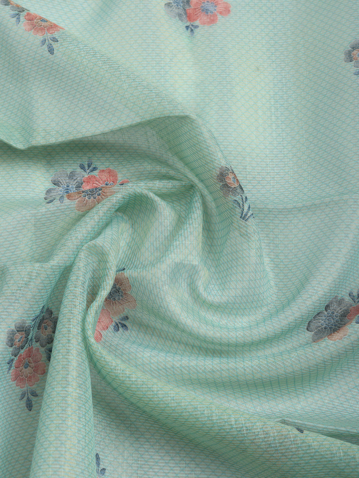 Printed Linen Blend Unstitched Suit With Pant &amp; Dupatta