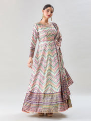 Floral Printed Anarkali Kurta With Legging & Dupatta