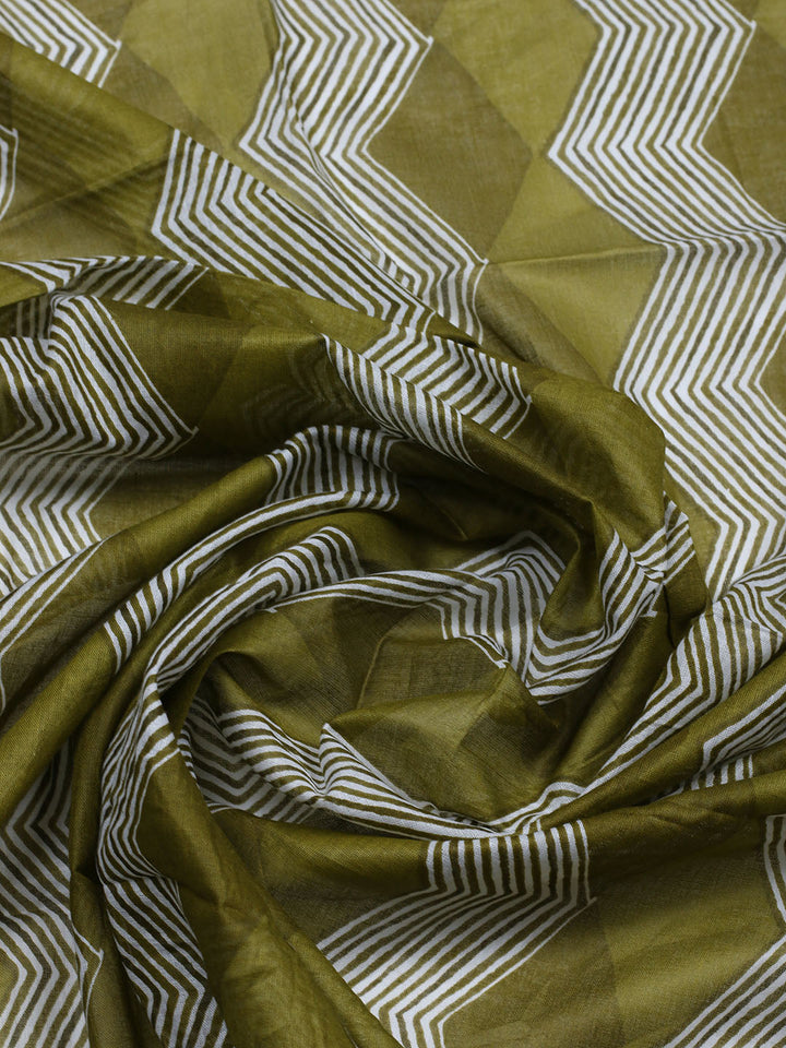 Printed Cotton Blend Unstitched Suit With Pant &amp; Dupatta