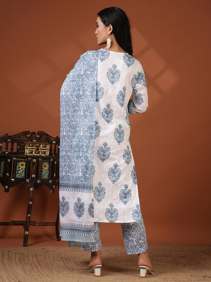 Printed Cotton Blend Kurta With Pant &amp; Dupatta