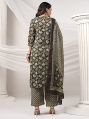 Printed Cotton Blend Kurta With Pants & Dupatta